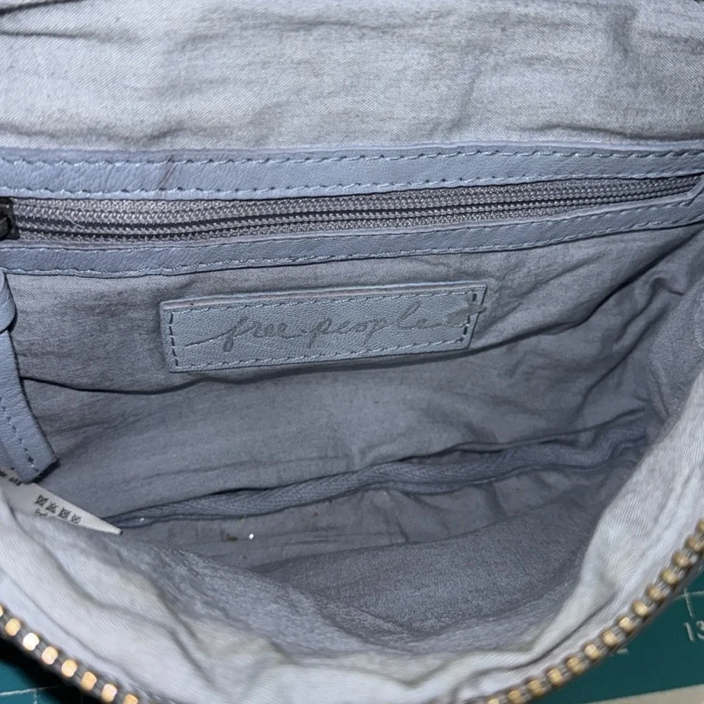 Free People Light Blue Goa Leather Archer Sling Waist Bag  Fanny Pack 7x15x3